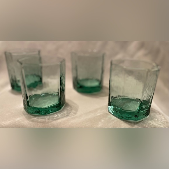 Libbey Glass Old Fashioned Facets Green Set of 4 - Picture 2 of 6